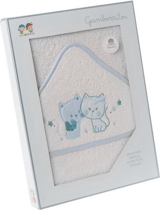 Gamberritos Badcape Katjes 100 X 100 Cm Katoen Wit/blauw van Gamberritos
