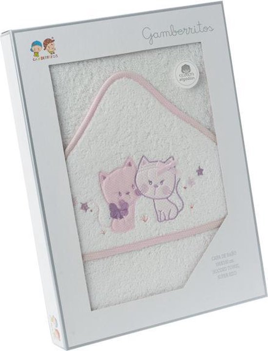 Gamberritos Badcape Katjes 100 X 100 Cm Katoen Wit/roze van Gamberritos