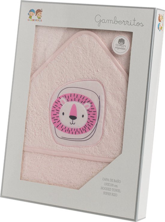 Gamberritos Badcape Leeuw 100 X 100 Cm Katoen Roze van Gamberritos