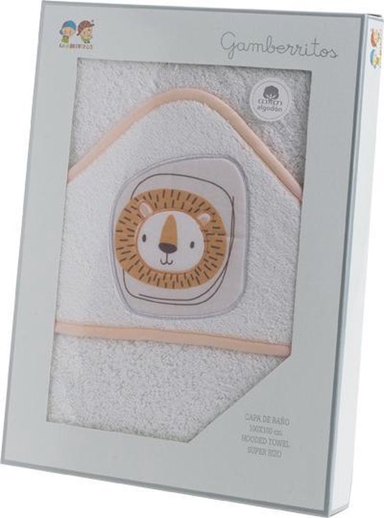 Gamberritos Badcape Leeuw 100 X 100 Cm Katoen Wit/beige van Gamberritos