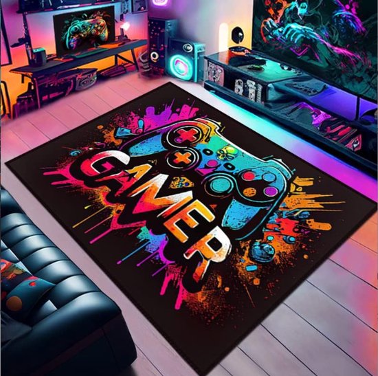 Gaming Tapijt Neon - Kinderen - Game - Kruipmat - Speel Tapijt - Kinderen - Gaming - Kruipmat - Vloermat - Gameroom - Vloerkleed - Speelkleed - Game kamer - XL - Zacht - Controller Look - 160 x 120 CM van Alledaags.