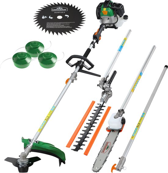 Gardebruk® 5-in-1 Multitool - Benzine Bosmaaier 52cc 100 cm Verlengstuk - Groen van Gardebruk