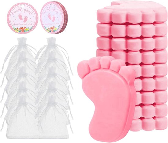 Gastgeschenken Gender Reveal - Bedankjes Feest - Viering Aankondiging - Handgemaakte Voetvorm - 10 Sets - Roze van Merkloos