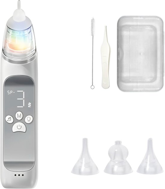 Gatson Neusreiniger Baby - Inclusief Borsteltje, Pincetje en Opbergdoos - 10 Melodietjes en Lichten - Snoetenpoetsers - Neuszuiger Baby - Neuspeer - Elektrisch - Snotzuiger van Merkloos