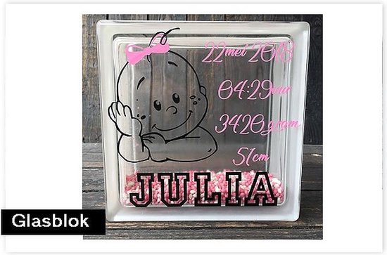 Geboorte Glasblok - 19 X 19 Cm van CadeauVoorJou