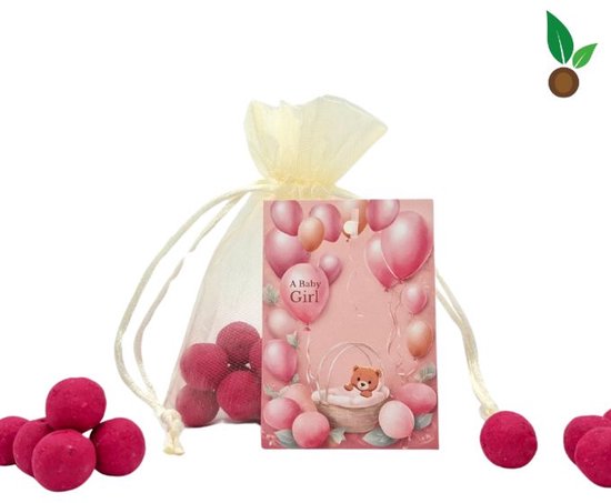 Geboorte Meisje: 15 Babyroze Zaadbommetjes in Organza zakje van Mikoki