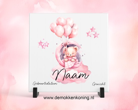 Geboorte Tegeltje Roze Beertje15 x 15 cm