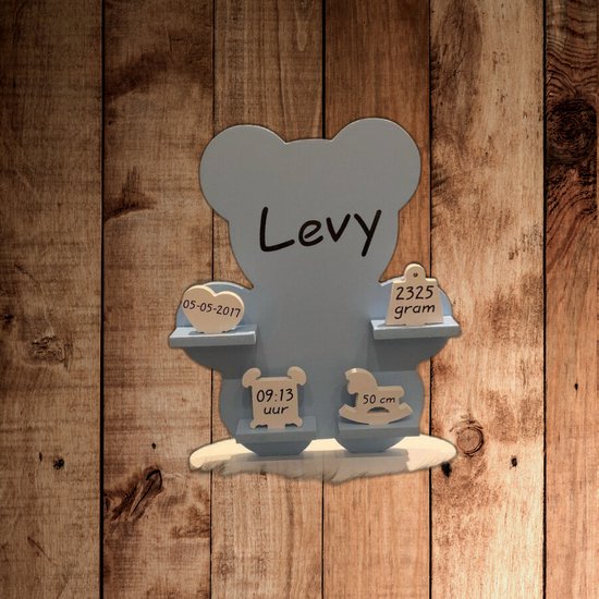 Geboortebord Beer baby blauw met geboortegegevens van $