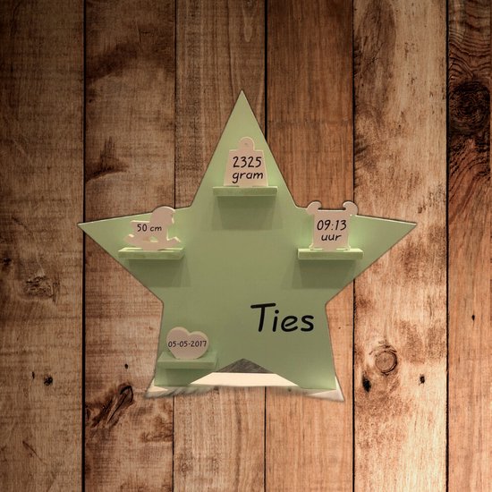 Geboortebord met gegevens - geboortebord - Ster in de kleur mint groen van Schattigezaken