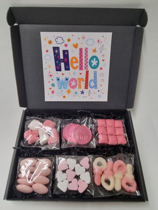 Geboortebox BabyRoze met Mystery Card 'Hello World' met persoonlijke (video)boodschap + BOL.com cadeaukaart ter waarde van 10 euro van $
