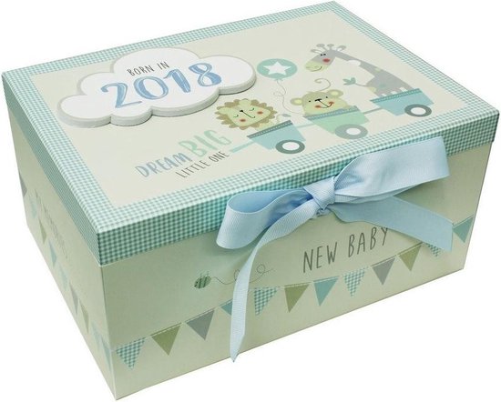 Geboortegeschenk Keepsake - giftbox / Genschenkdoos Born in 2018 met fotokader en album van Mulder & Groot.
