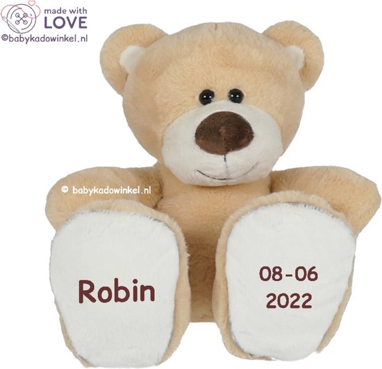 Geboorteknuffel Beer Boris met naam en datum van Het Houten Paardje