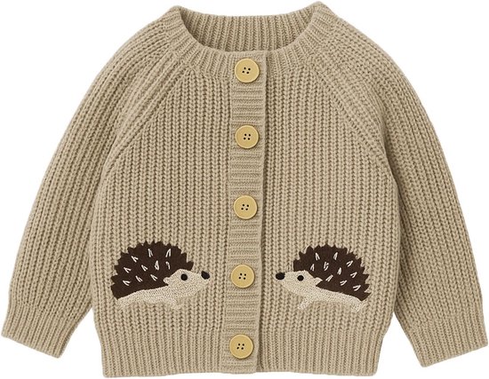 Gebreid babyvest met lange mouwen - Warm truitje met egel voor herfst en winter