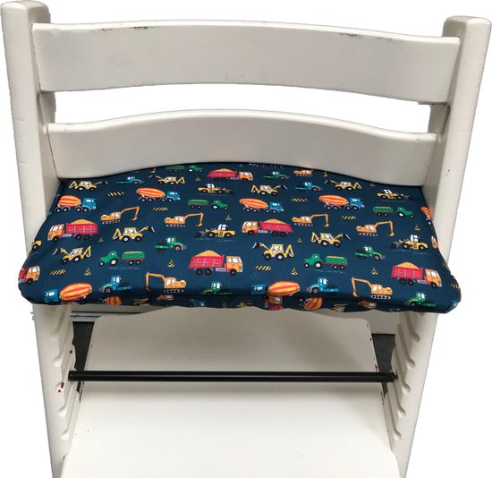 Gecoat zitkussen voor de Tripp Trapp kinderstoel van Stokke - Werkauto's blauw van Merkloos