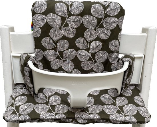 Gecoate kussenset voor de Tripp Trapp kinderstoel van Stokke - Blaadjes Olijfgroen - eenvoudig schoon te vegen - comfortabel - duurzaam van Merkloos