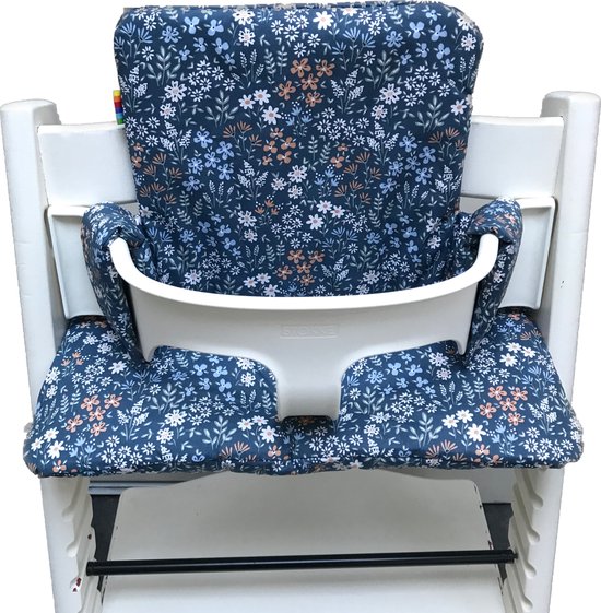 Gecoate kussenset voor de Tripp Trapp kinderstoel van Stokke -Bloemetjes blauw [duurzaam] - [makkelijk schoon te vegen] - [comfortabel] van Merkloos