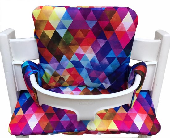 Gecoate kussenset voor de Tripp Trapp kinderstoel van Stokke - Driehoekjes regenboog - eenvoudig schoon te vegen - comfortabel - duurzaam