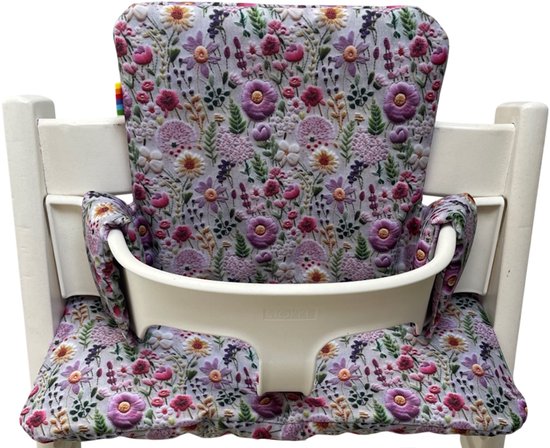 Gecoate kussenset voor de Tripp Trapp kinderstoel van Stokke -Geborduurde bloemen print van Merkloos