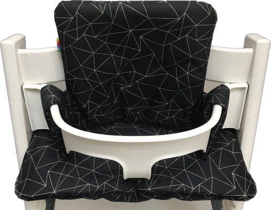 Gecoate kussenset voor de Tripp Trapp kinderstoel van Stokke - grafisch zwart - eenvoudig schoon te vegen - comfortabel - duurzaam van Merkloos