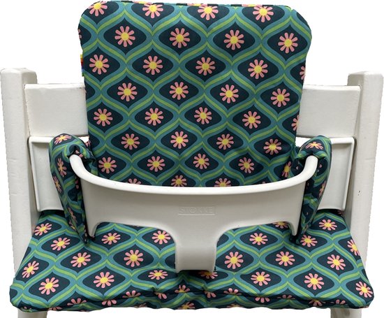 Gecoate kussenset voor de Tripp Trapp kinderstoel van Stokke - Poppy flowers- eenvoudig schoon te vegen - comfortabel - duurzaam van Merkloos
