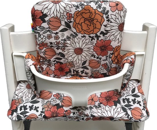Gecoate kussenset voor de Tripp Trapp kinderstoel van Stokke -Retro bloemen - eenvoudig schoon te vegen - comfortabel - duurzaam van Merkloos
