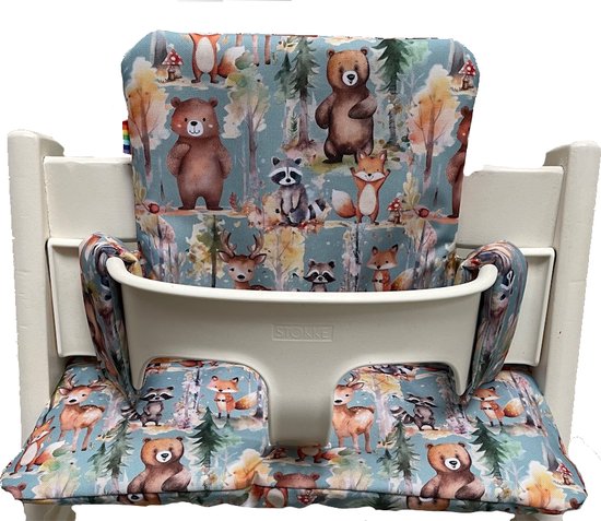 Gecoate kussenset voor de Tripp Trapp kinderstoel van Stokke - Vrolijke dierenvriendjes mintgroen - eenvoudig schoon te vegen - comfortabel - duurzaam van Merkloos
