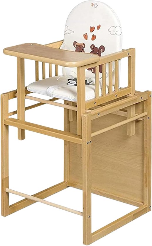Gecombineerde kinderstoel voor kinderen - Houten babystoel met tafel, veilig en verstelbaar, eenvoudig te monteren