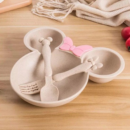 Geen bamboe Kinderbord-Kinderservies-Kinderbestek-Baby bord-Peuter bord-Duurzaam-Tarwe-Melaninevrij-Onbreekbaar-Kraam cadeau-Beige van EKOALA