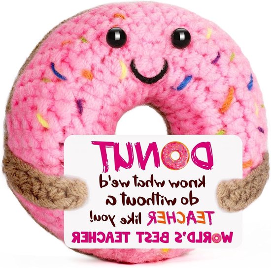Gehaakte Donut - Knutselcadeau Pluche - Leraren Bedanken - Handgemaakt Uniek Ontwerp - 31 x 31 x 13 inch - Roze