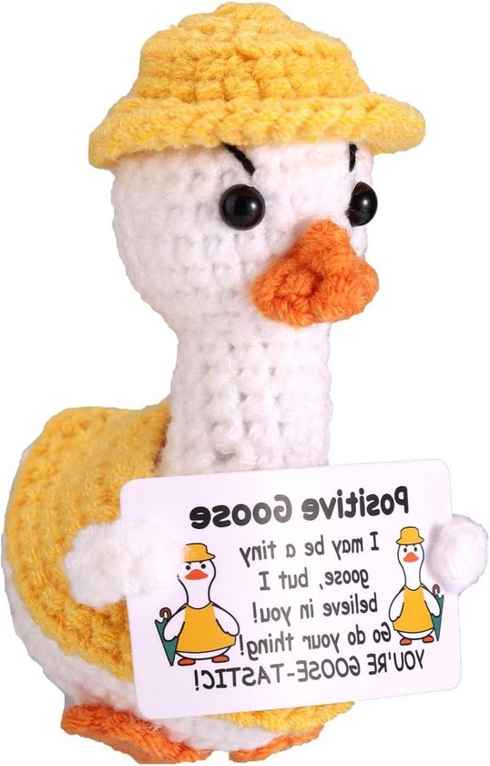 Gehaakte Gans - Knit Gans Speelgoed - Emotionele Steun - Handgemaakt Vakmanschap - 9x8x6cm - Geel van Merkloos