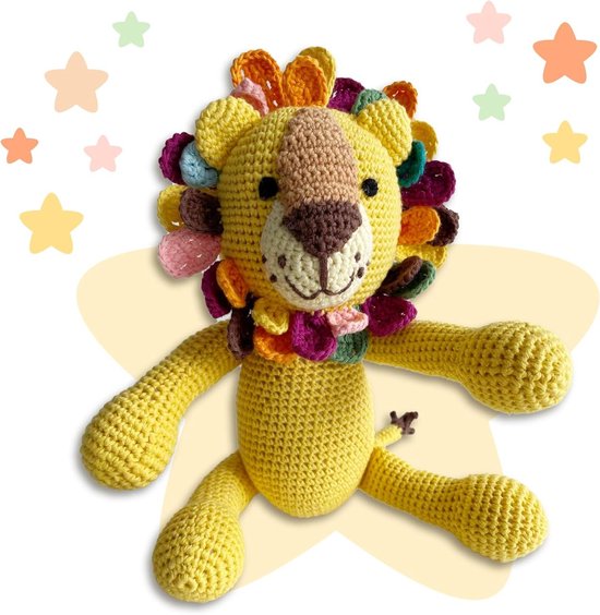 Gehaakte Leeuw - Pluche Dier Amigurumi - Baby Knuffelen - Handgemaakt Katoen - 22 cm - Geel
