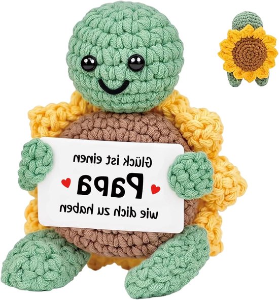 Gehaakte Schildpad - Pocket Hug Zonnebloem - Cadeau Geven - Handgemaakt Katoen - 10x10x10 mm - Geel