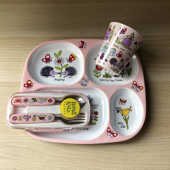 Geheime tuin kinder servies set melamine (vakjesbord + bekertje + lepel & vork) - Tyrrell Katz van Tyrrell Katz