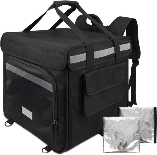 Geïsoleerde Bezorgtas - Afhaaltas Warm - Voedsel Transport - Uitneembare Verdeler - 68 Liter Capaciteit - Zwart