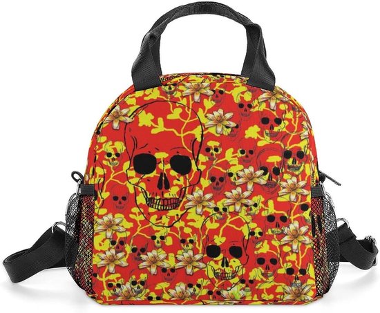 Geïsoleerde lunchtas - Koeltas kinderen - Eten meenemen - Lichtgewicht ontwerp - Klein formaat - Rode bloemen