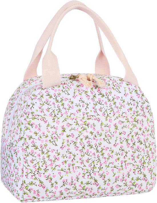 Geïsoleerde Lunchtas - Koeltas - Maaltijden Meenemen - Bloemen Quiltontwerp - 9 Liter Capaciteit - Roze Bloem