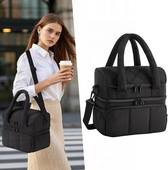Geïsoleerde Lunchtas - Koeltas Opvouwbaar - Maaltijden Meenemen - Dubbellaags Isolatie - 11.8 Liter Inhoud - Zwart