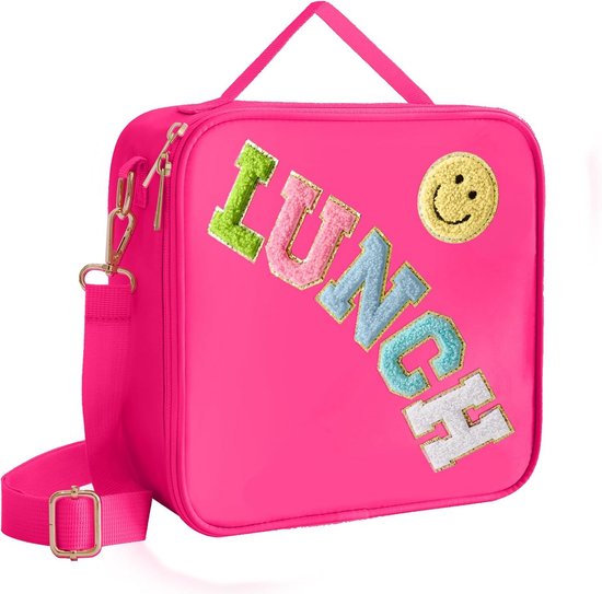 Geïsoleerde Lunchtas Nylon met Verstelbare Schouderriem – Grote Thermische Lunchbox voor Kantoor, School & Reizen – Lekvrije Voedselzak met Smile-Design