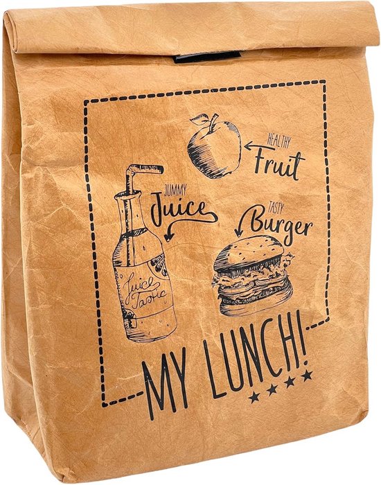 Geïsoleerde Lunchzak voor Warm of Koud, Praktische Koeltas met Klittenbandsluiting, Thermische Tas in Papieren Look