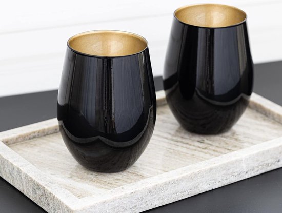 Gekleurde waterglazen 580 ml Gekleurde glazen drinkbeker Highball Tumblers Wijnglas Set van 6 Drinkglazen Grote glazen Tumbler | Phoebe Great Gatsby | Zwart/goud van Phoebe