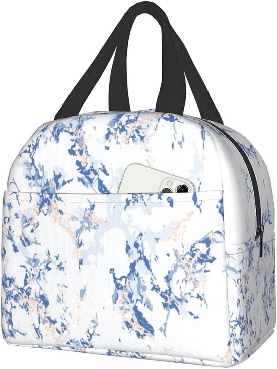 Gekoelde Lunchtas - Isolatie Tas - Maaltijden Meenemen - Marmer Blauw Design - Draagbaar - Blauw