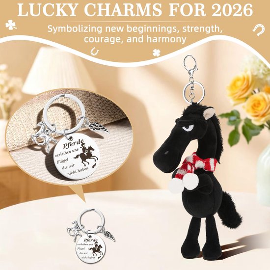 Geluksbrenger in het jaar van het paard, pluche sleutelhanger voor paardenliefhebbers, knuffeldier zacht 2026, Lucky Horse Guardian, gelukspaardbewaker, pluche figuur, decoratiefiguur, symbool voor