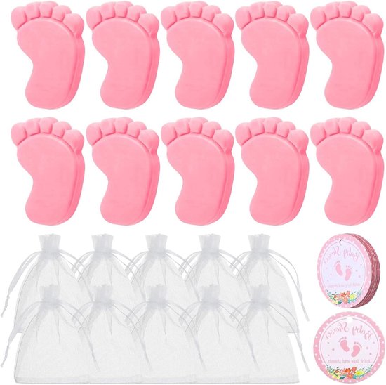Gender Reveal Bedankjes - Gasten Souvenirs - Feest Vieren - Handgemaakte Voetafdruk - 10 Sets - Roze van Merkloos