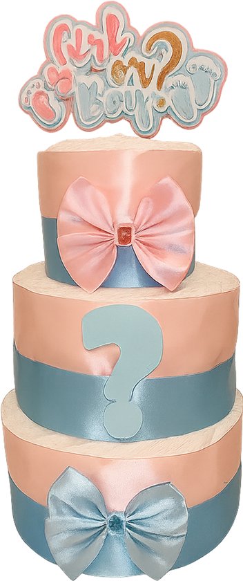 Gender Reveal Luiertaart – Girl or Boy – Handgemaakte Topper - Luxecadeaumanden van Merkloos