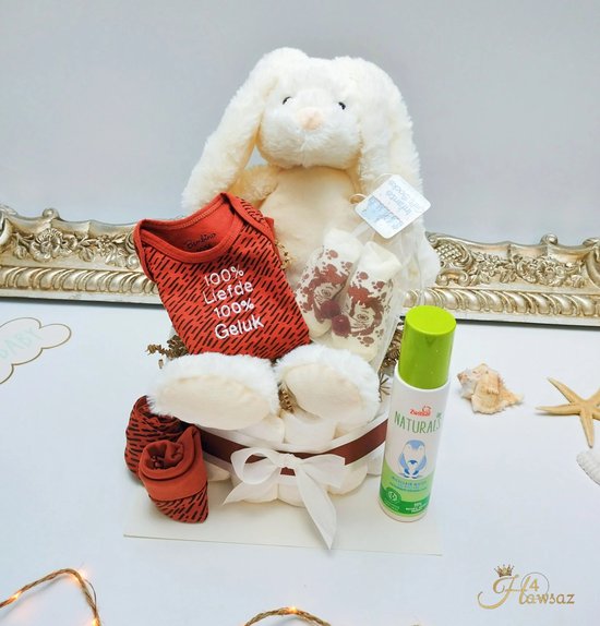 Genderneutraal Kraamcadeau voor jongen en meisjes 31 stuks - Hawsaz.nl Cadeau - Luiertaart - Originele Babycadeau's - Luiertaart - Babycadeau - Babyverzorging - Babygeschenkset - Babyshower - Babykleding - Gepersonaliseerde cadeaus - Baby knuffel van Hawsaz.nl