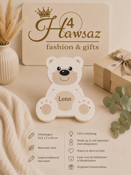 Genderneutraal kraamcadeauset 9 stuks - Hawsaz.nl cadeau - Baby knuffel - Geboorte cadeau - Gepersonaliseerde kraamcadeaus - Babyverzorging - Slabbetje - Baby muts - baby kam-borstel - Zwitsal - Unisex - Babygeschenkset