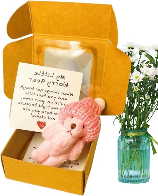 Générique Klein in doos – teddybeer in doos, klein handgemaakt zakdier met inspirerende kaart voor geboorte, Kerstmis, Valentijnsdag