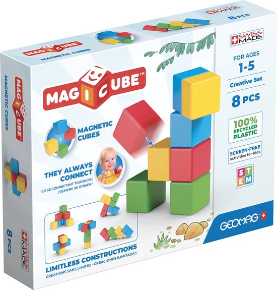 Geomag MagiCube - Creatief - Educatief kinderspeelgoed - Creatief bouwen - Gerecycled kunststof - Milieubewust - 8 stuks van Geomag