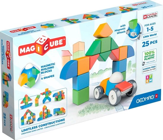 Geomag MagiCube - Educatief speelgoed - Kleine wereld - Magnetische bouwblokken - Gerecycled kunststof - Milieubewust - 25-delige set van Geomag