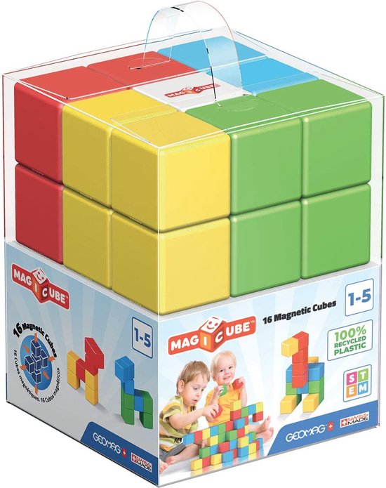 Geomag MagiCube - Green Line - Educatief kinderspeelgoed - Magnetische blokken - Gerecycled kunststof - Milieuwbewust - 16-delige set van Geomag